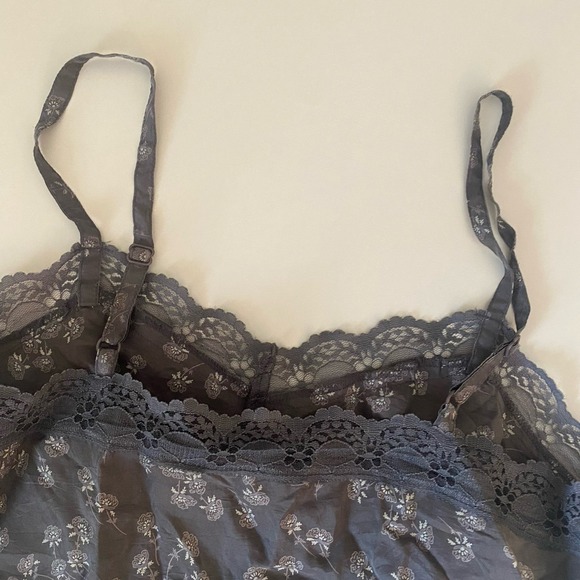 VTG Y2K American Eagle Silk Babydoll Cami Top Gray Lace Floral Fairy Grunge Sz 2 - Picture 6 of 10